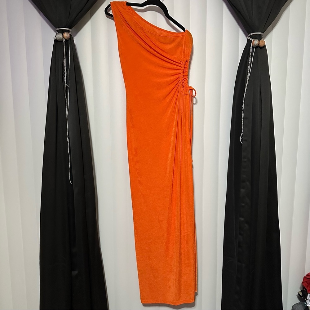 SHEIN Vibrant Orange One-Shoulder Dress